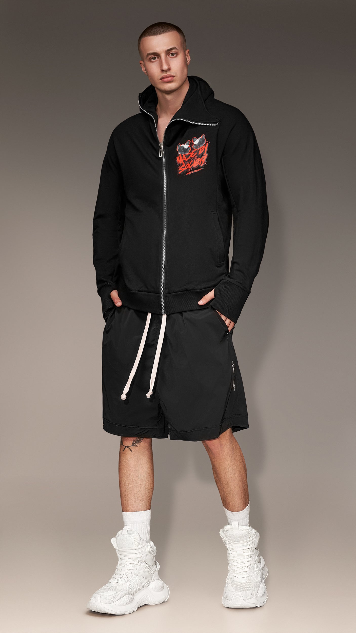 Diagonal zipper hoodie - H14159