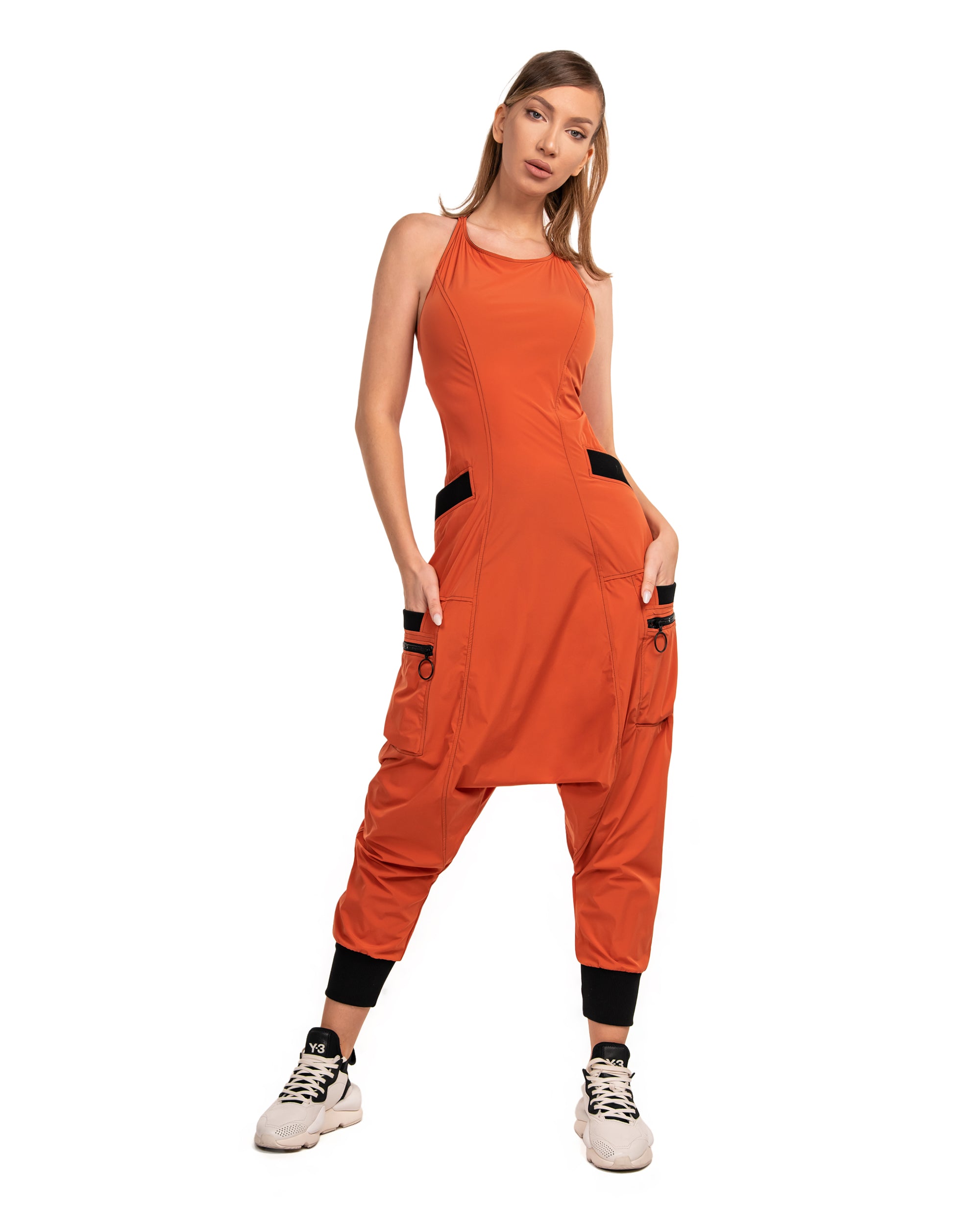 Orange zip dungarees - P21809