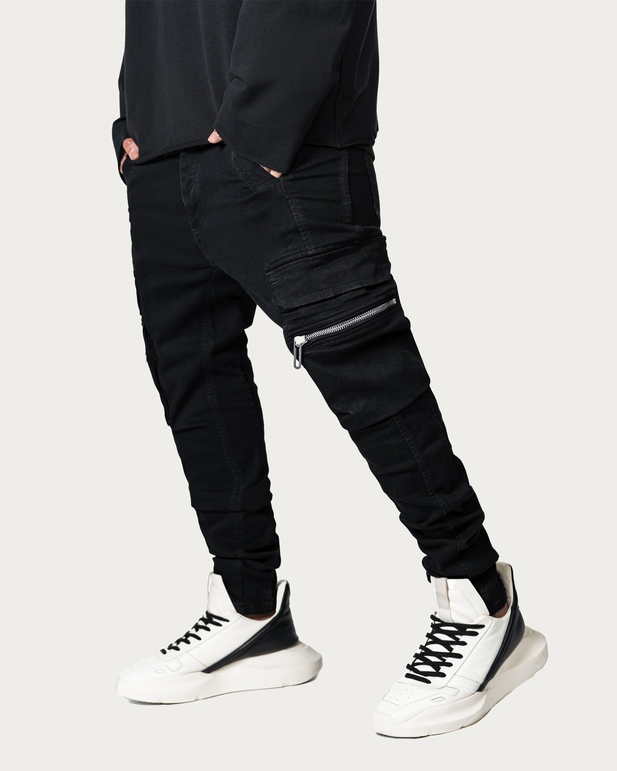 Black cargo jeans pants - P14157