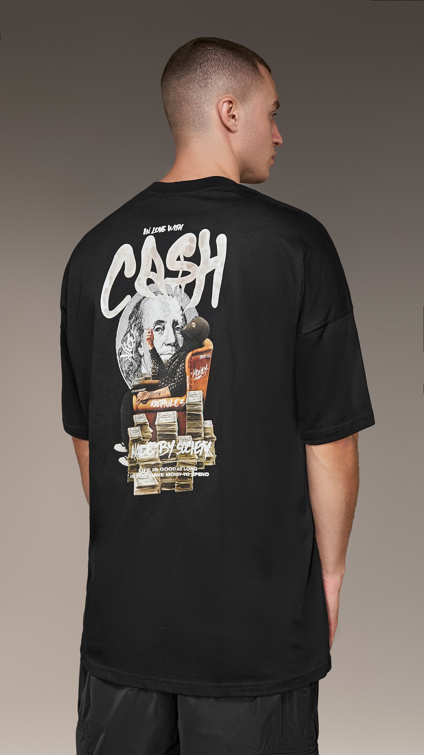Tricou negru cu imprimeu „Cash” - T14747