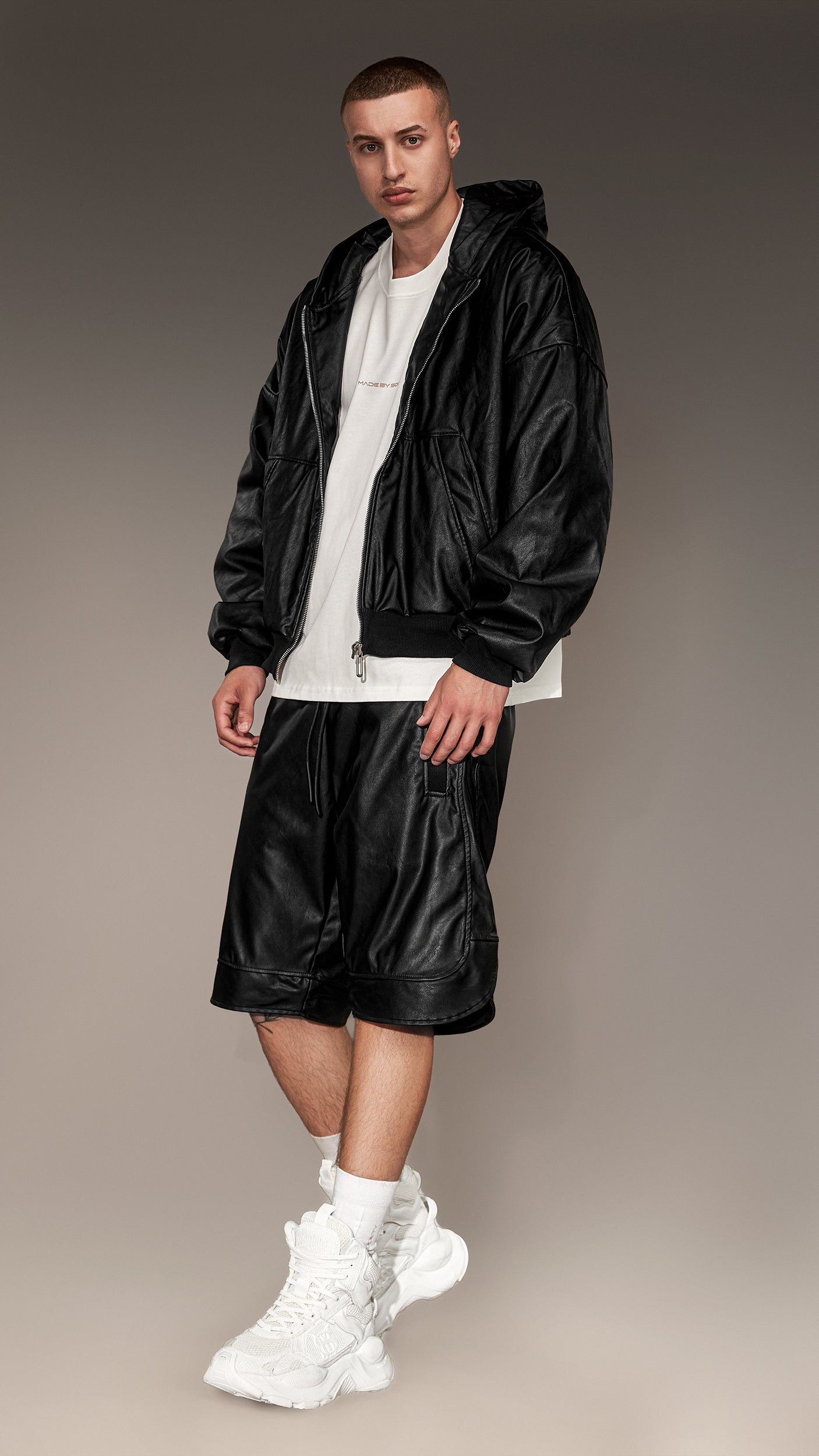 Faux Leather Hoodie - H15029