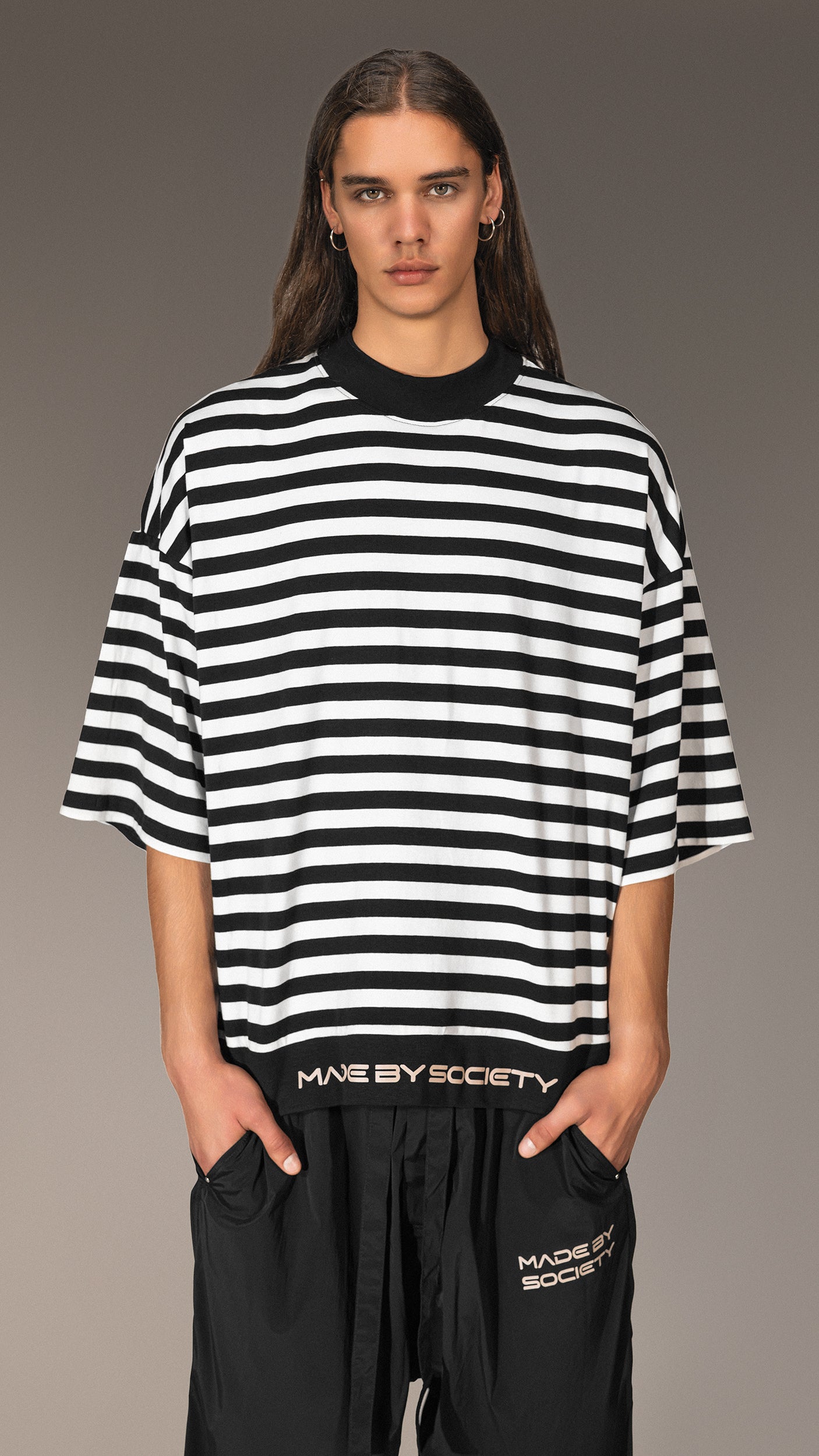 Tricou oversized cu dungi  Made by Society - T15691