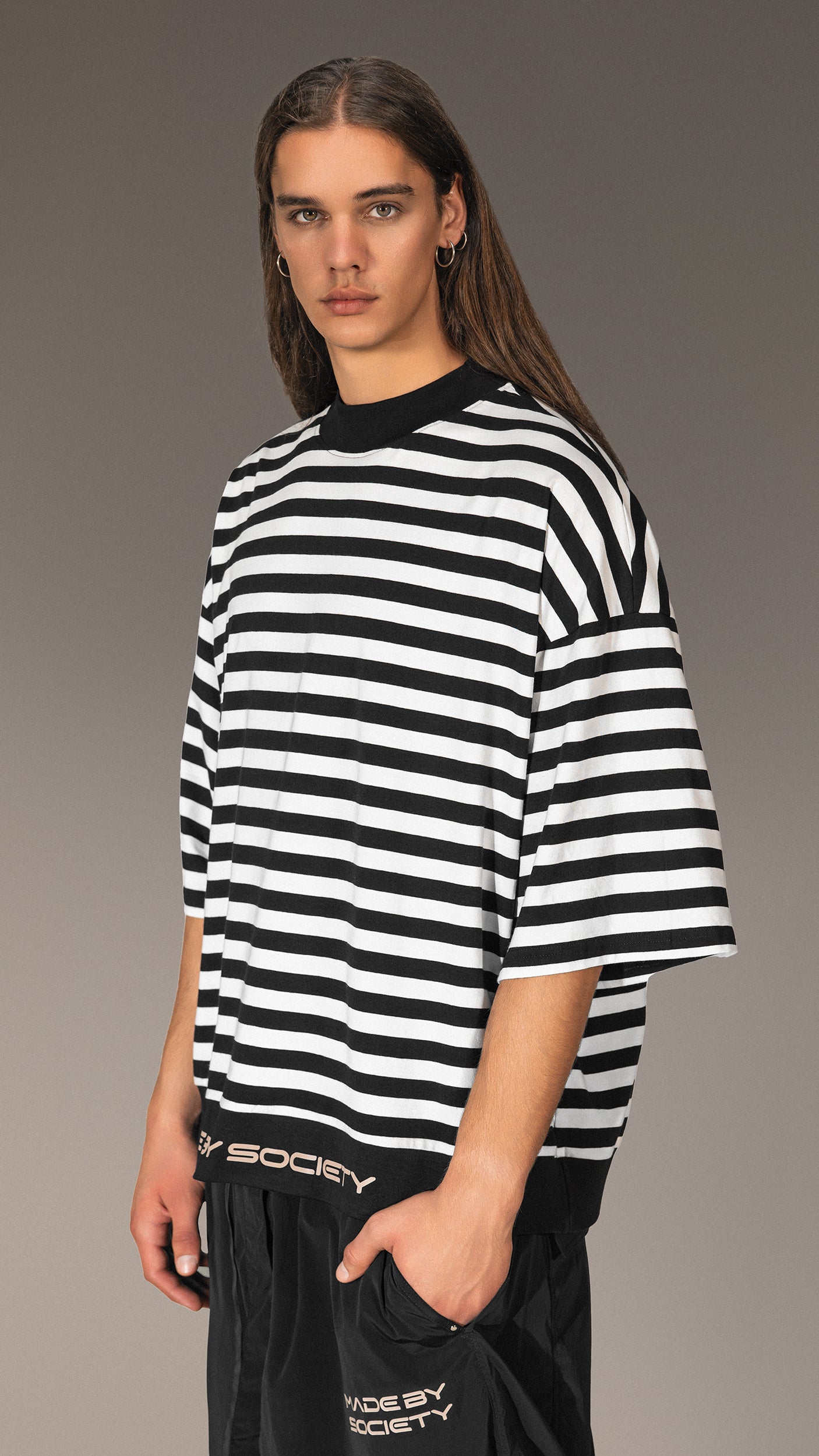 Tricou oversized cu dungi  Made by Society - T15691