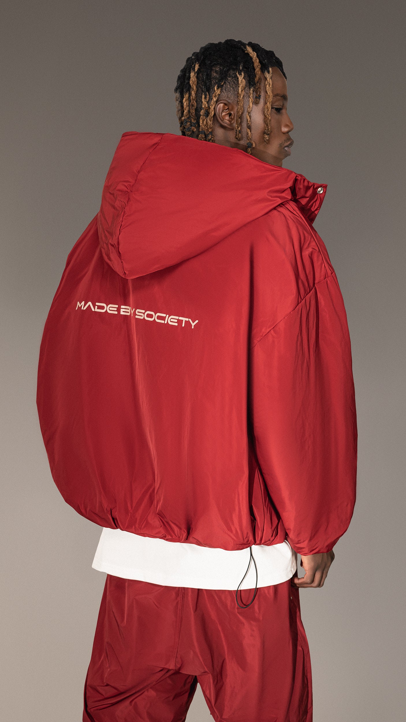 "Made By Society" Burgundy Hooded Jacket - J15715