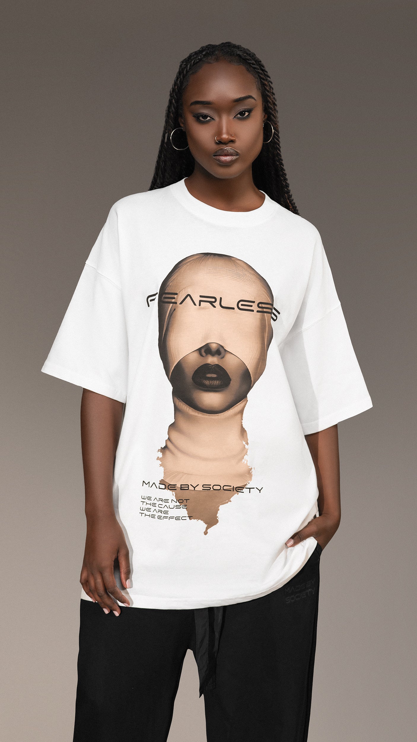 Oversized White T-shirt "Fearless" - T25750