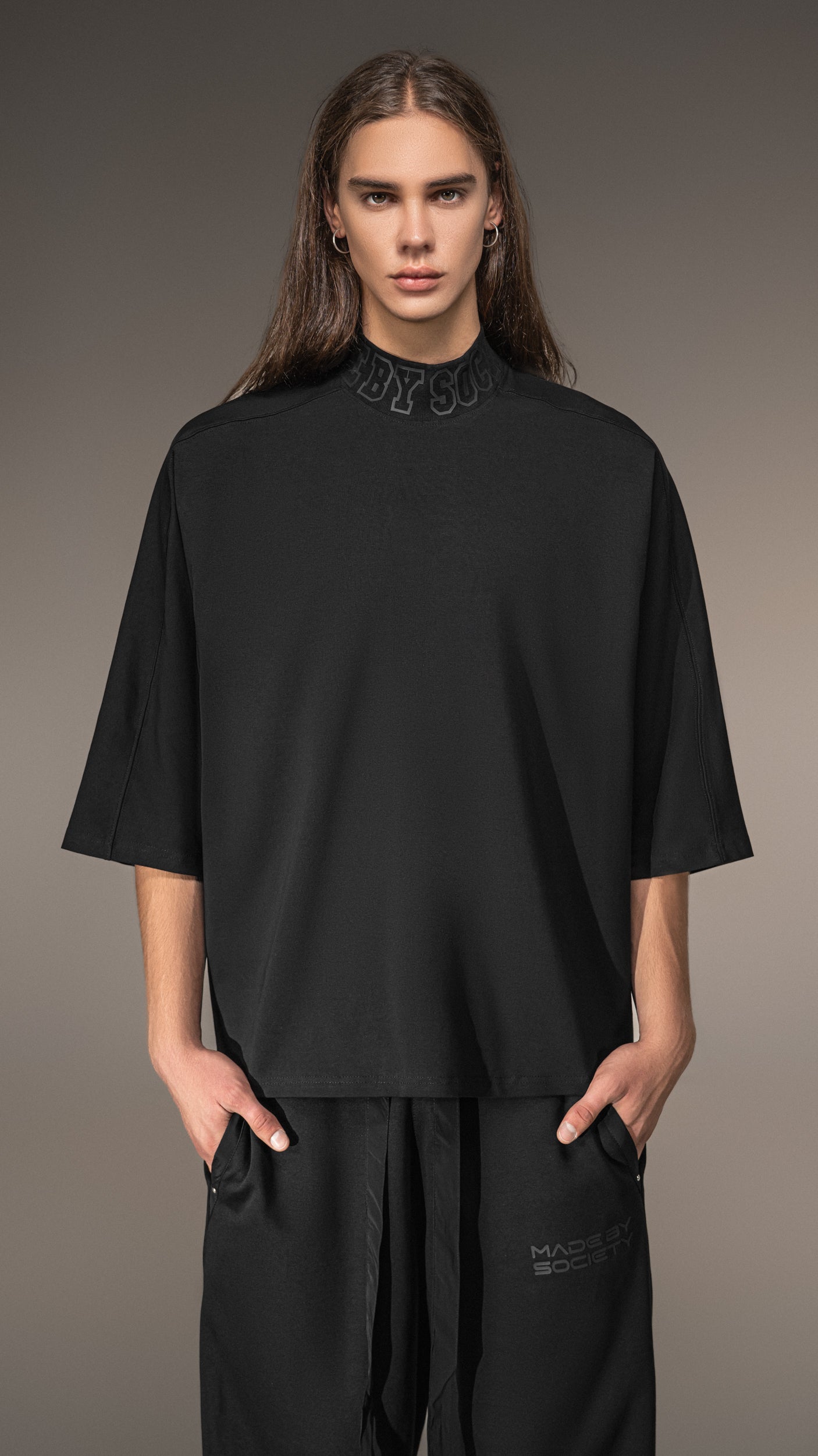 Black Oversized Collared T-Shirt - T15667