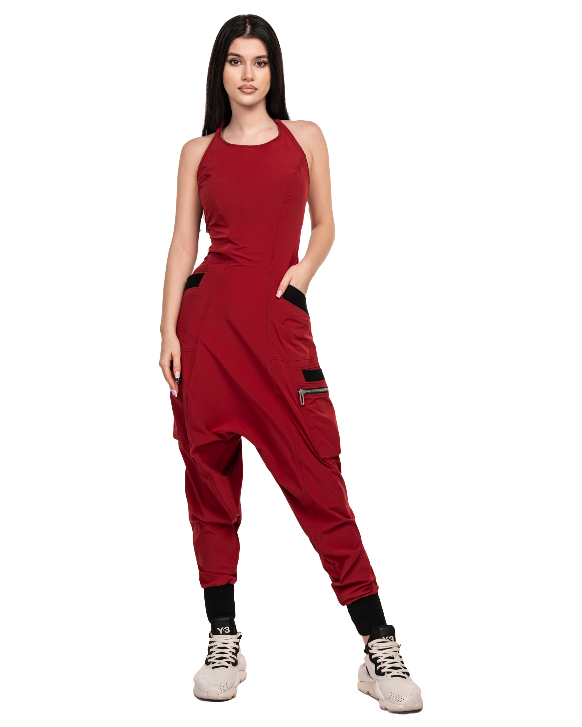 Burgundy zip dungarees - P21810