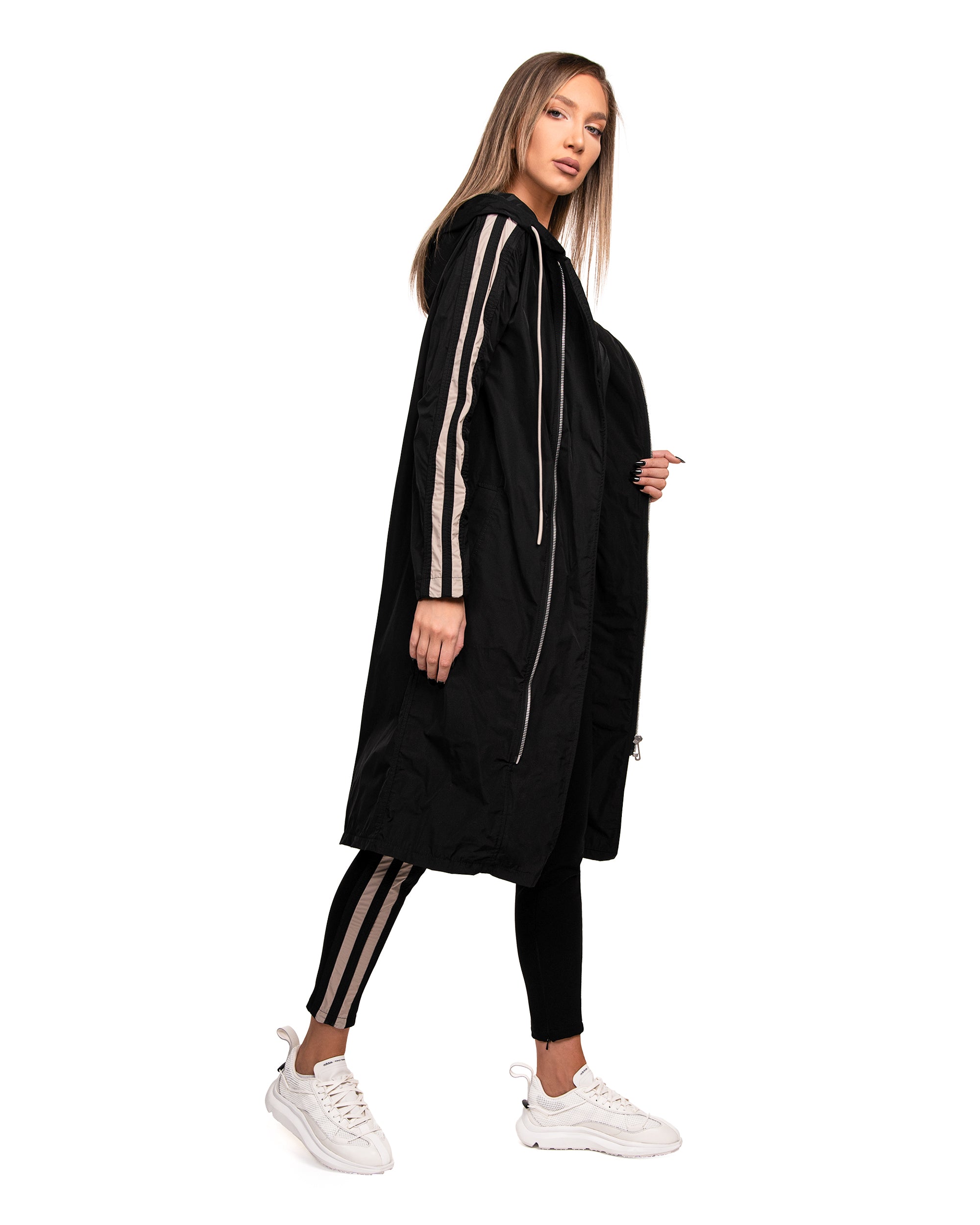 Vertical lines long parka jacket - H23001