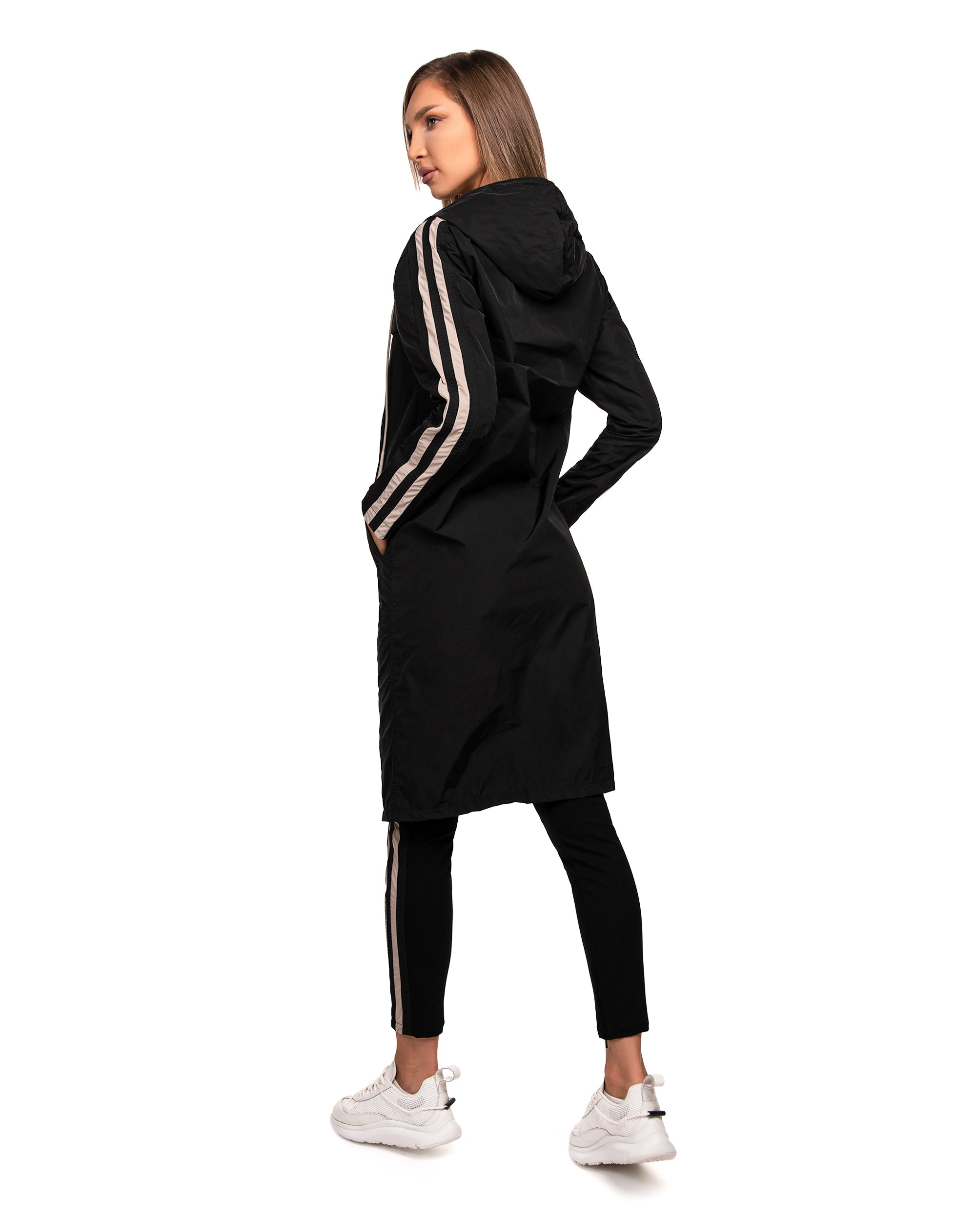 Vertical lines long parka jacket - H23001